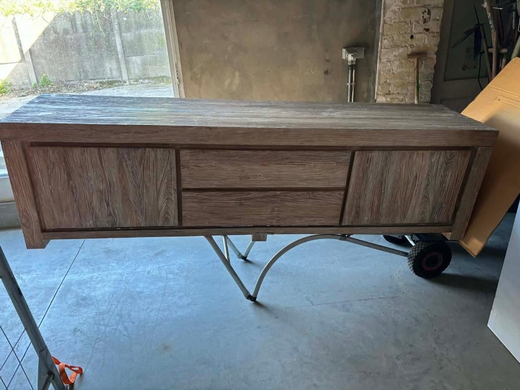 Robuust Teakhouten TV-Dressoir / Lowboard, Ophalen, Teakhout