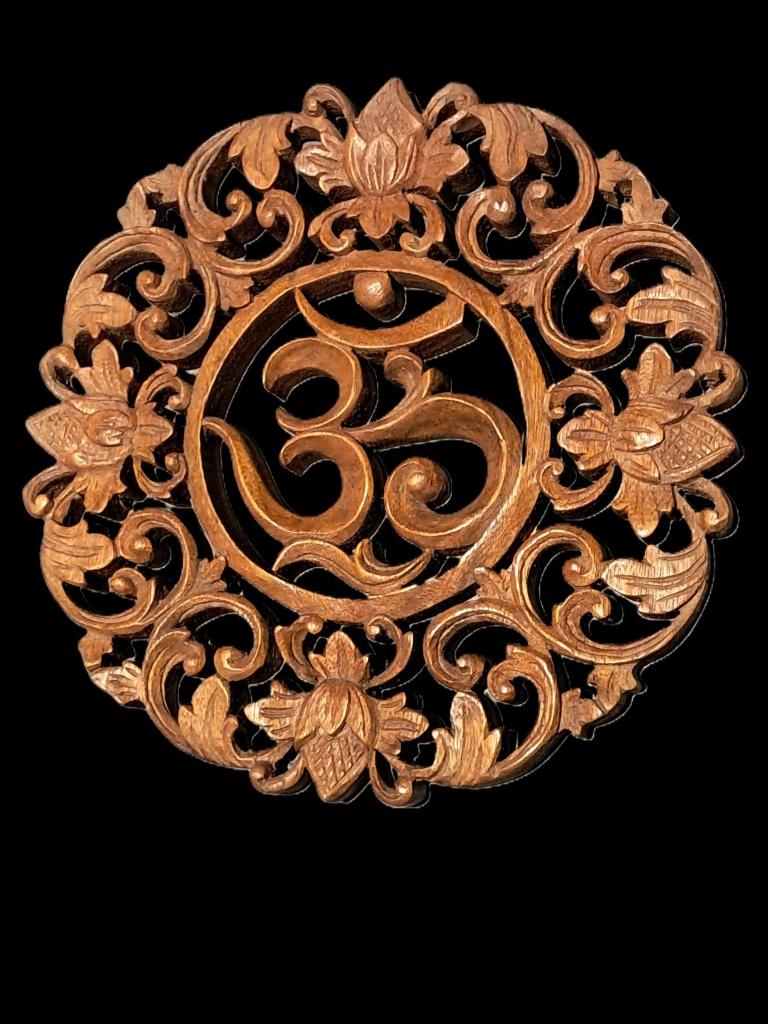 Om,Aum symbol/fait main/Asie/Inde/Bali, Neuf, 30 cm, Bois, Cercle mural
