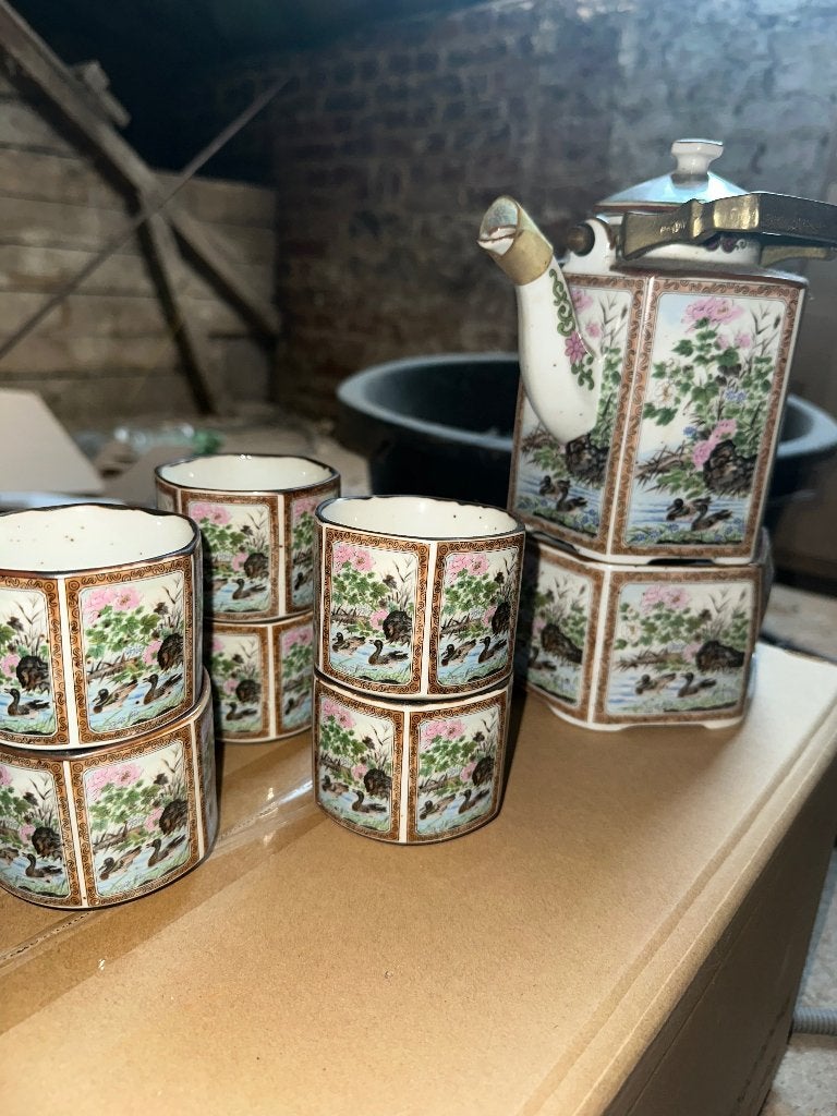 Ancien service thé japonais vintage Théière,6 tasses+ échaud, Antiquités & Art, Enlèvement