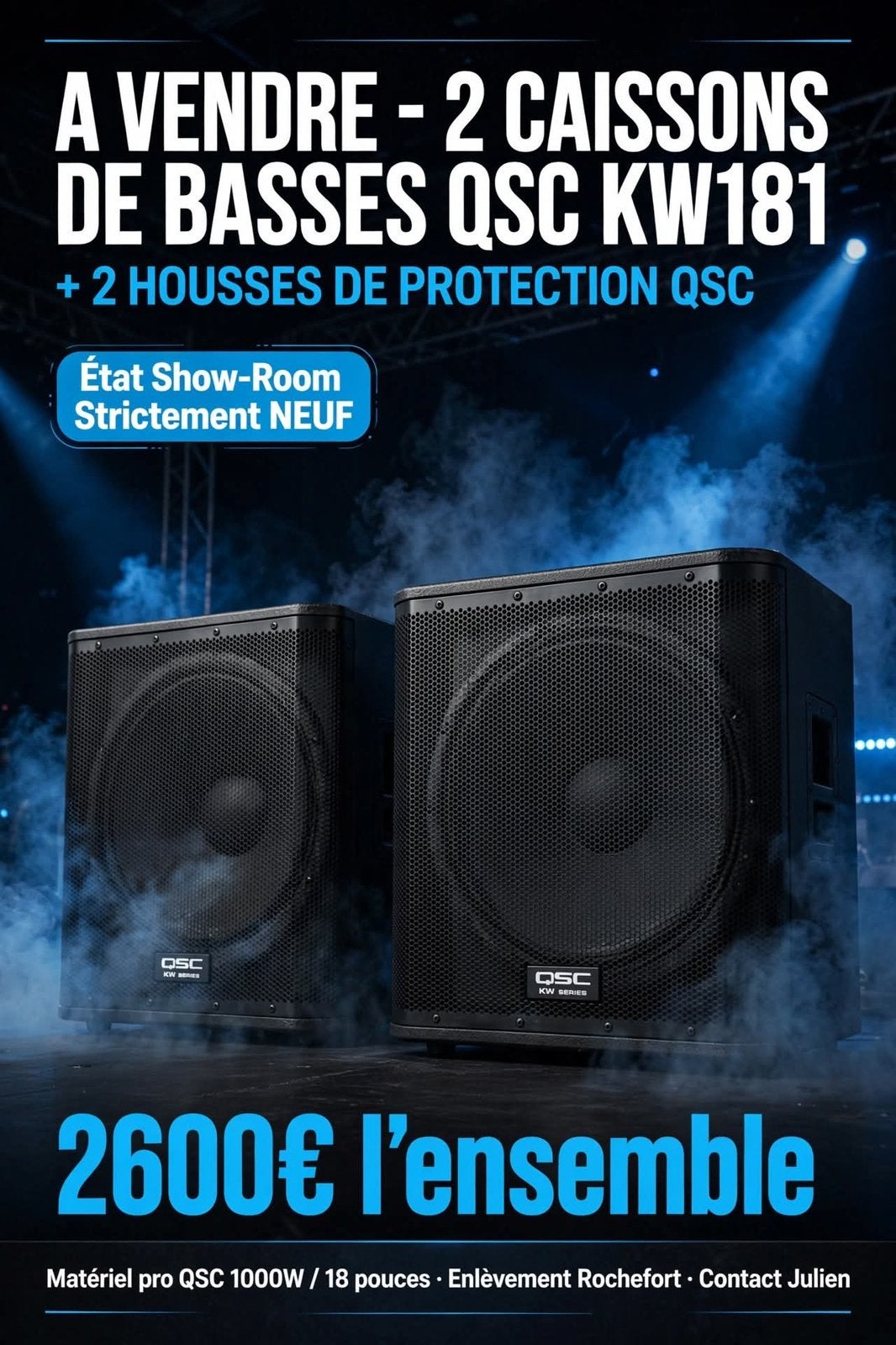 2 QSC KW 181 + Housses Etat Showroom!, Ophalen, Nieuw, Subwoofer