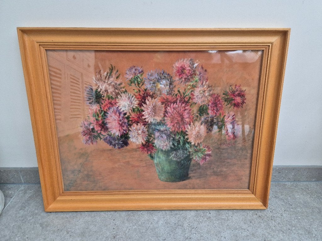 Schilderij (pastel), Antiek en Kunst, Kunst | Schilderijen | Klassiek, Ophalen, Achter glas, Pastel, Bloemen