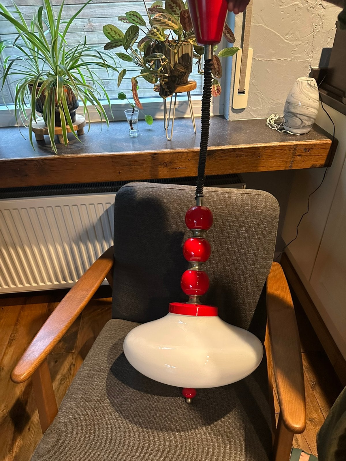 Space age vintage hanglamp, Huis en Inrichting, Lampen | Hanglampen, Ophalen, Gebruikt, Glas, Space age vintage