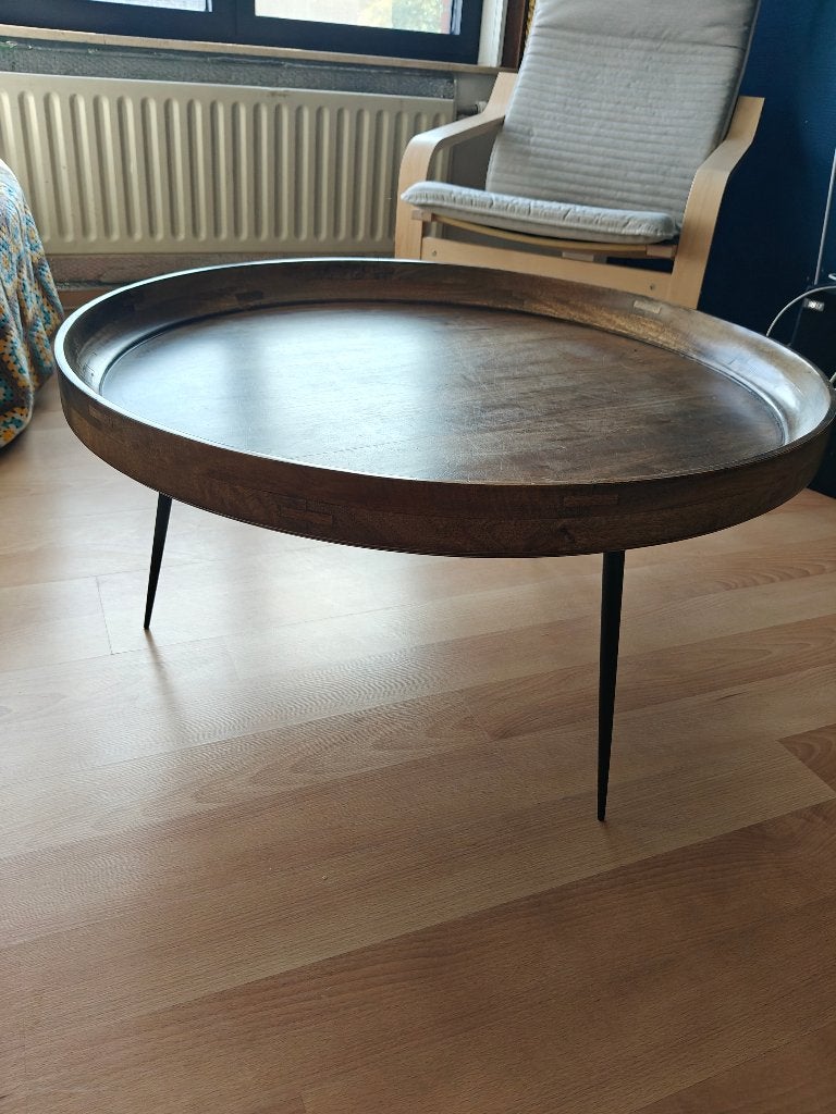 Salontafel Merk Mater, hout, diameter 75cm, hoogte 37.5 cm, Huis en Inrichting, Tafels | Salontafels, Gebruikt, 50 tot 100 cm