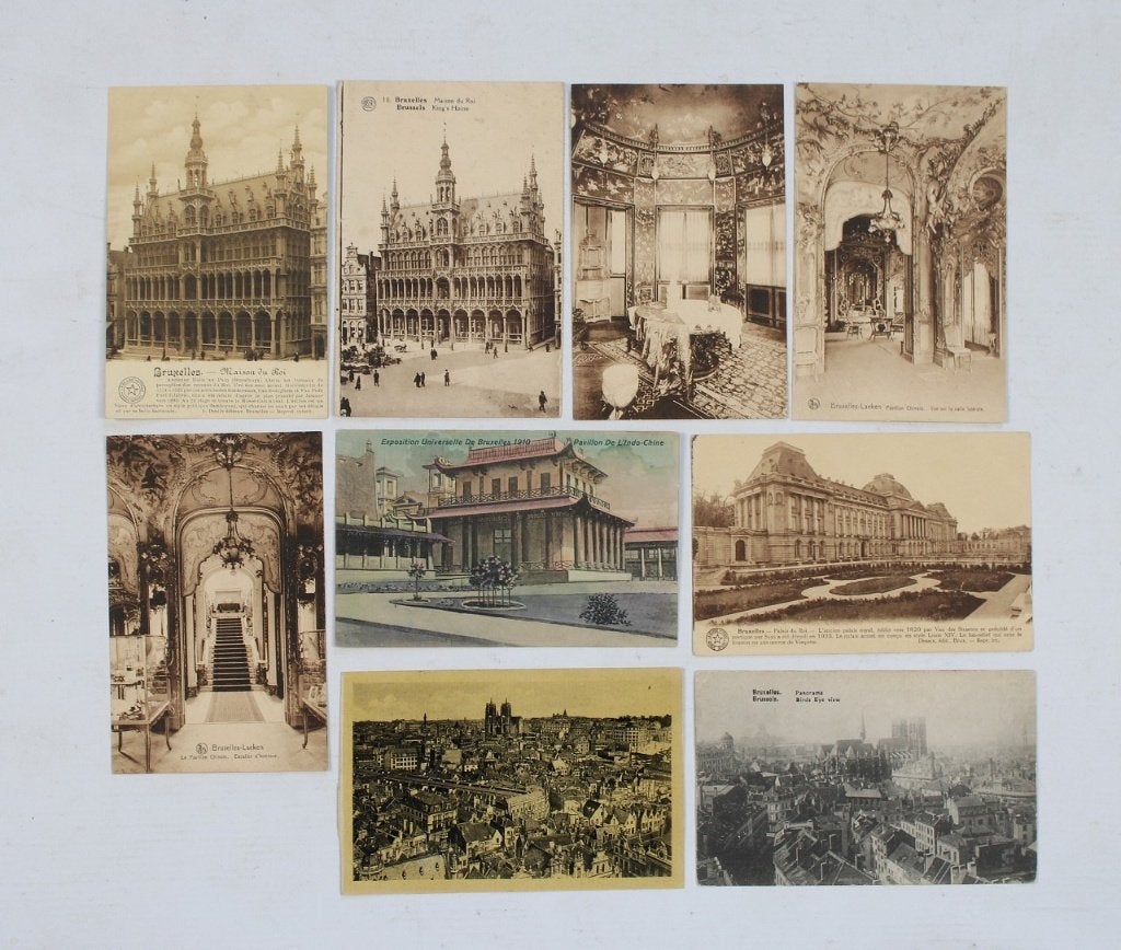 9 oude postkaarten Brussel, begin 1900, Verzamelen, Ophalen of Verzenden, Voor 1920, Ongelopen, Gebouw