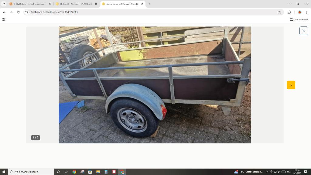 Aanhangwagen galva  bakmaat 200x120 cm, Ophalen, Gebruikt