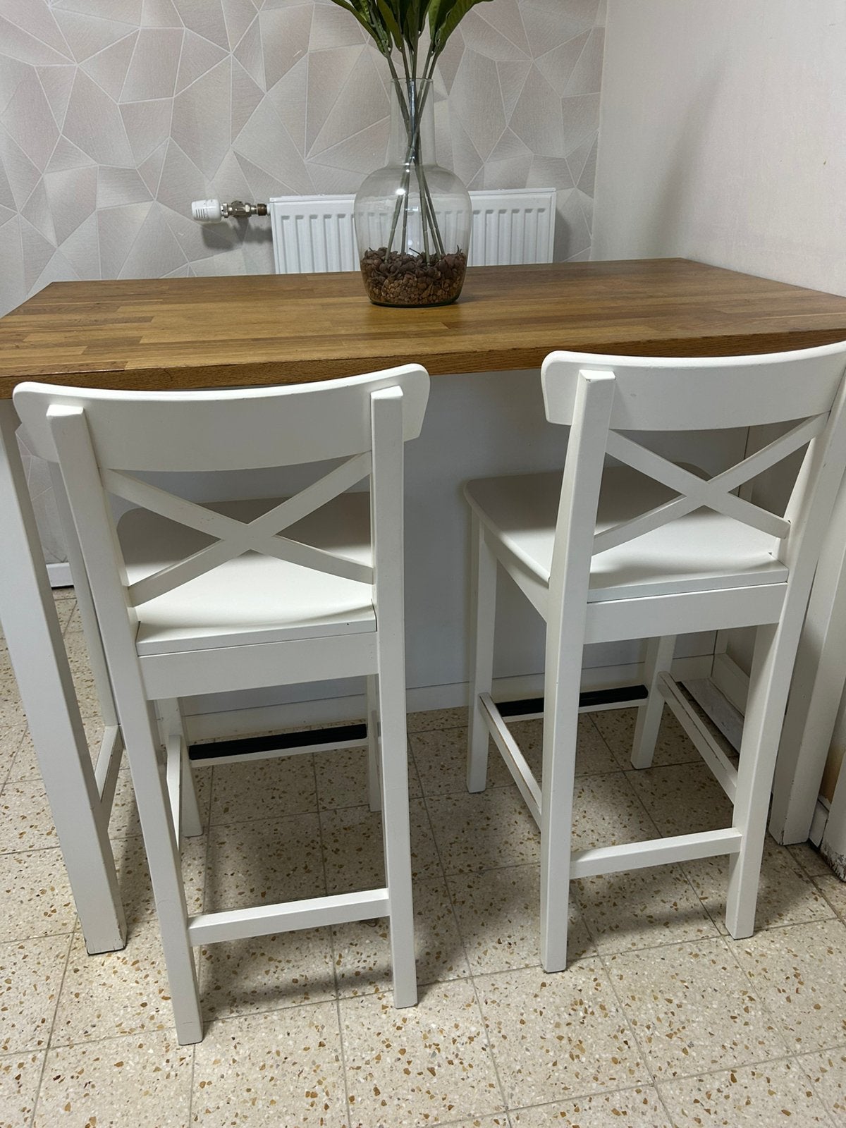 Hoge keukentafel met 5 stoelen, Ophalen, Gebruikt