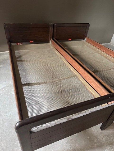 2x eikenbed frame 90x200 met auping bodem, Strak, 100 cm, 210 cm, Une personne