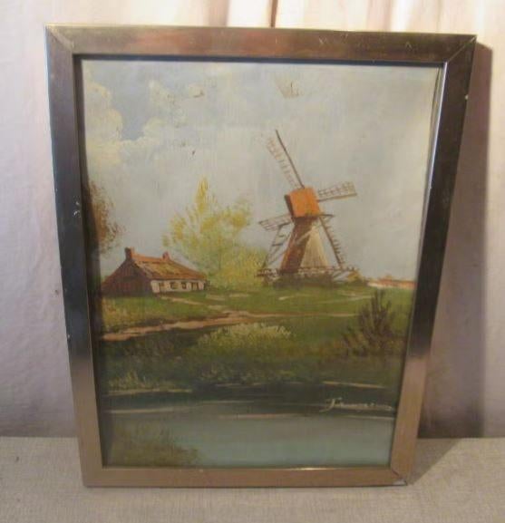 Mooi Oud Geschilderd Werk 'Hoeve en Molen' - gesigneerd, Ophalen of Verzenden