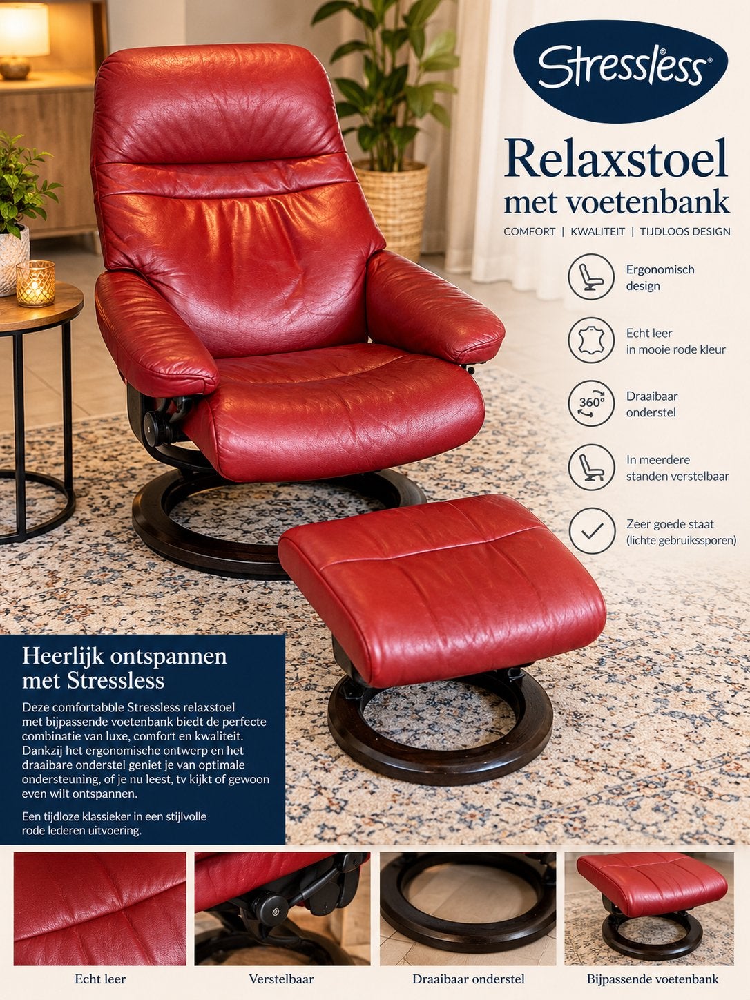 Stressless relaxstoel met voetenbank – Zo goed als nieuw, Ophalen, Zo goed als nieuw, Hout