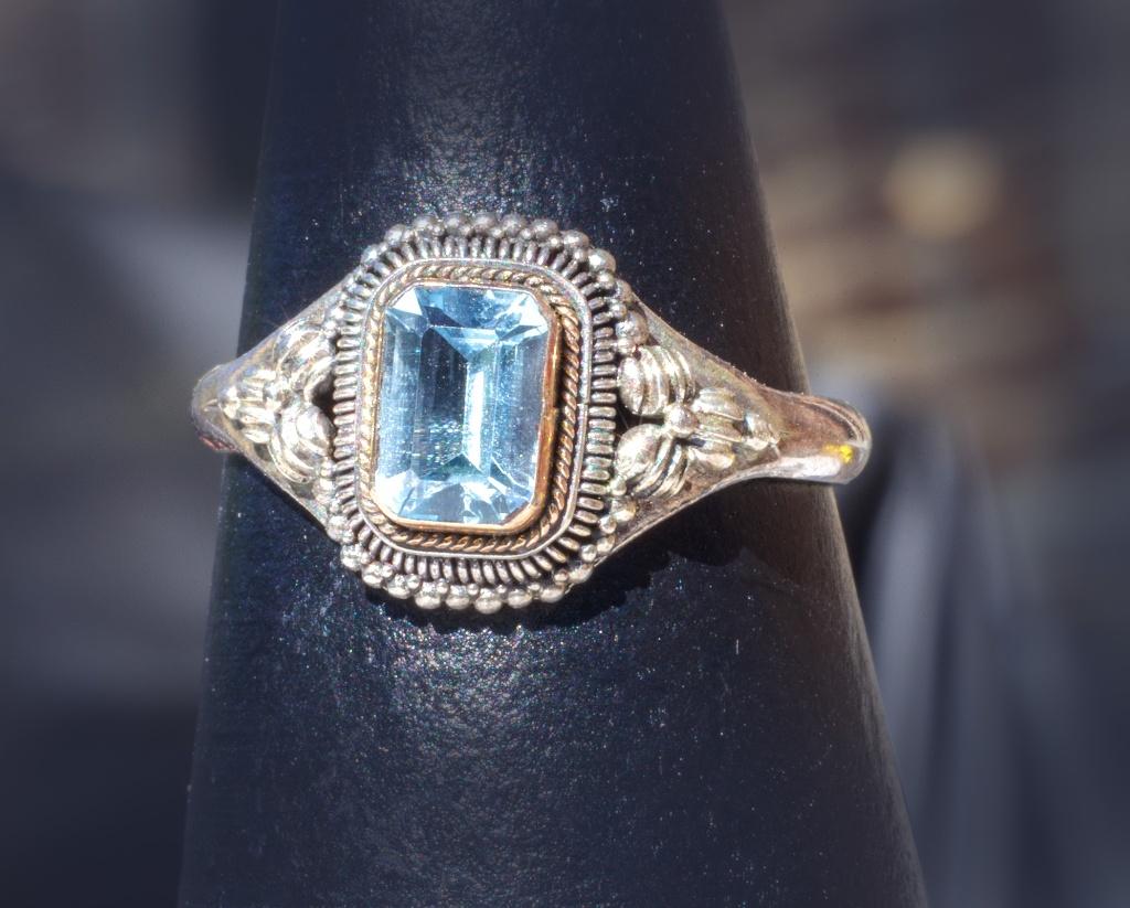 Belle bague en argent avec aigue-marine, Bijoux, Sacs & Beauté, Enlèvement ou Envoi, Comme neuf, 17 à 18, Bleu