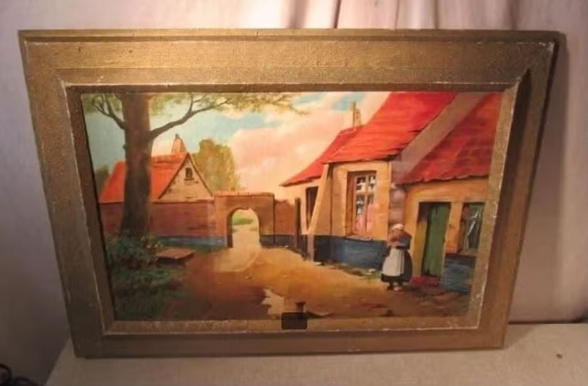 Mooi Oud Geschilderd Werk 'Het Boerenerf' - Woulff, Antiek en Kunst, Ophalen of Verzenden, Gesigneerd, Landschap, Paneel