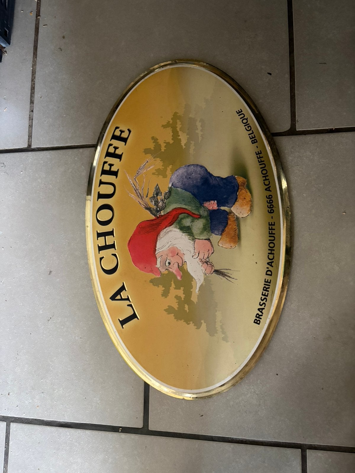 Blikken bord la chouffe (3), Verzamelen, Ophalen, Gebruikt, Reclamebord, Plaat of Schild, Overige merken