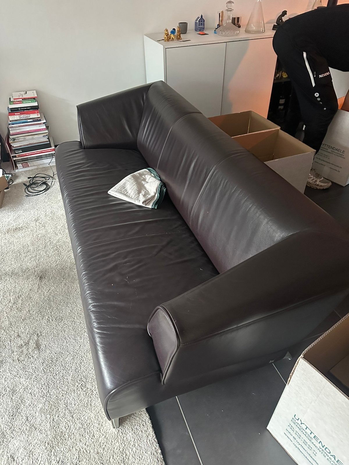 Rolf Benz lederen 3-zits design zetel, Ophalen, Gebruikt, Minder dan 75 cm, 150 tot 200 cm