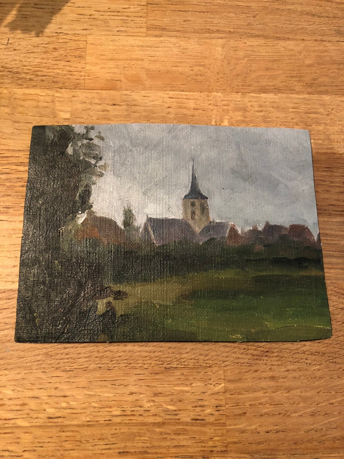 KUNST SCHILDERIJ OLIE CANVAS KERK FRANS MINI, Ophalen of Verzenden, Landschap