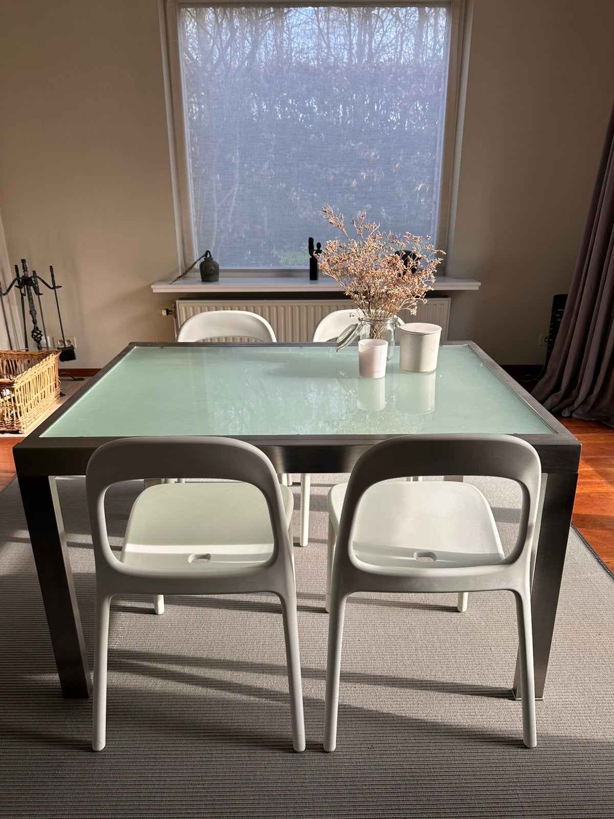 Matglazen tafel met inox frame, Ophalen, Gebruikt