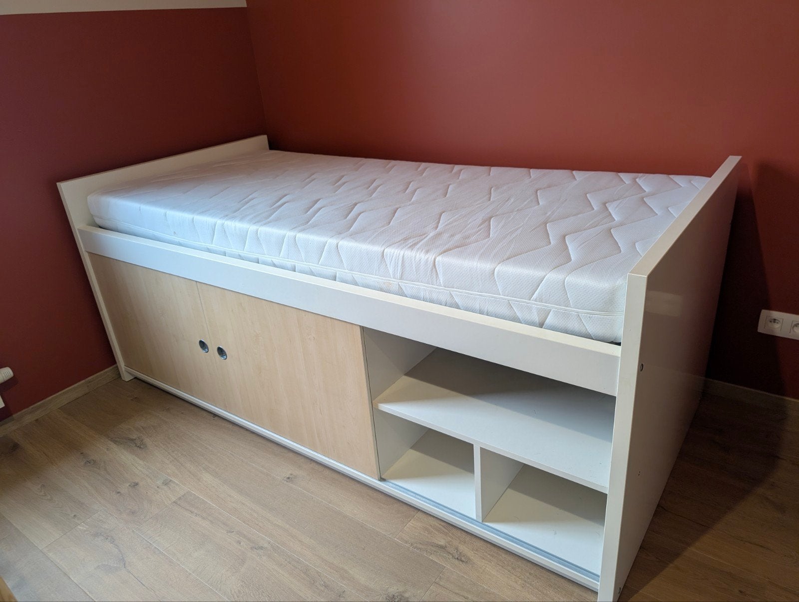 bed met opbergruimte, Ophalen, Gebruikt, 90 cm, Eenpersoons