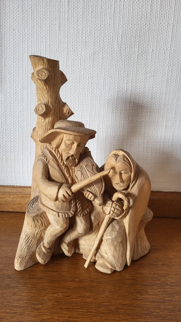 Violist Opa Oma houten beeld, Ophalen, Overige onderwerpen, Houtsnijwerk, Handgemaakt