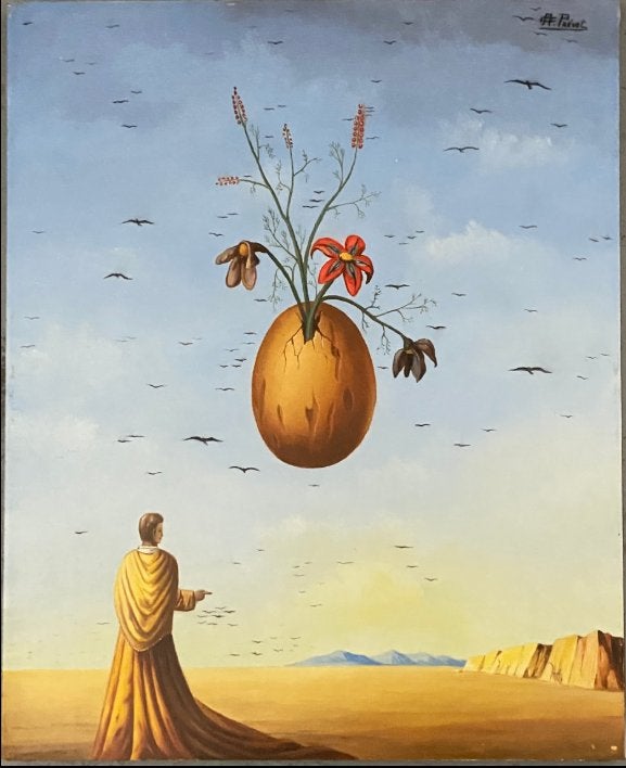huile sur panneau le poete signe carl prevot, Antiquités & Art, Enlèvement ou Envoi, Panneau