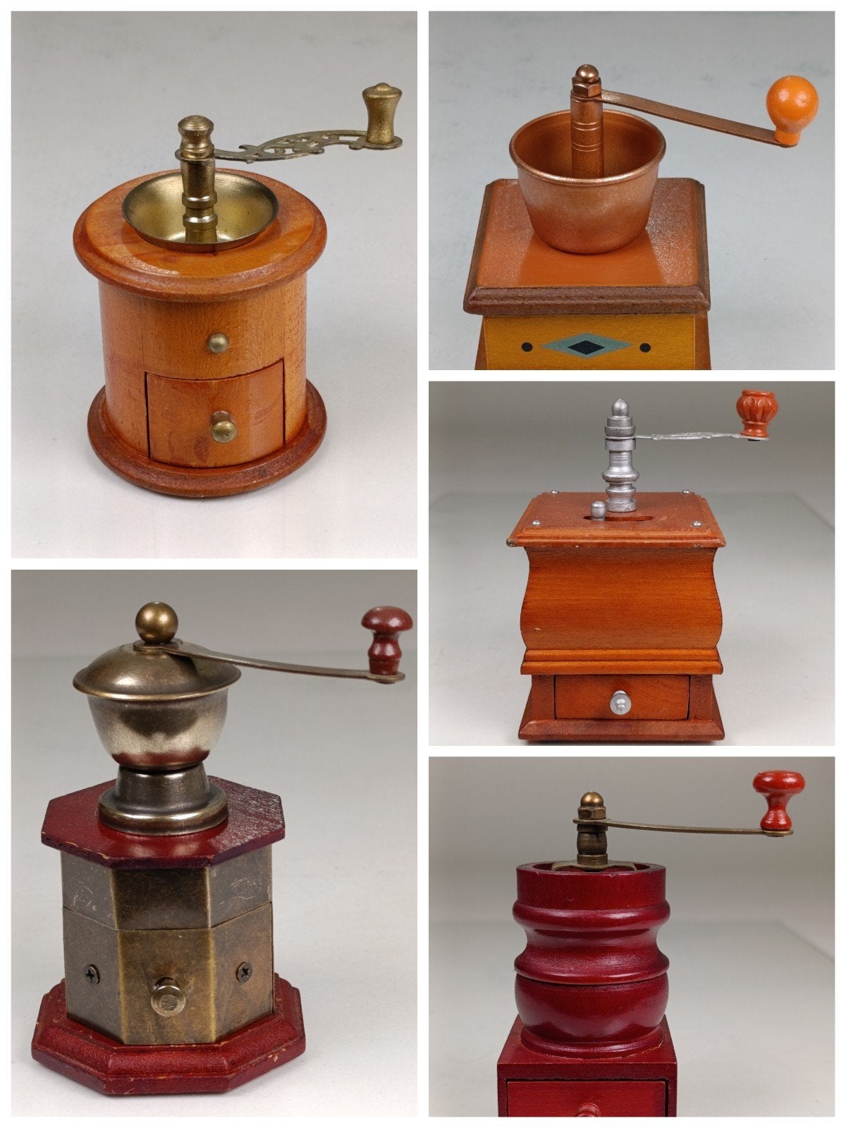 Ensemble de 5 moulins à café miniatures vintage - (décorati, Enlèvement ou Envoi