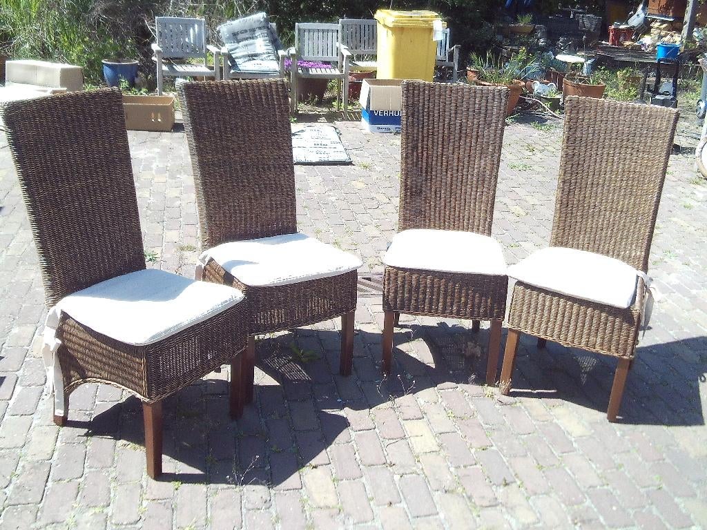 4 Zeer Mooie Rieten Veranda / Tuin / Terras  Stoelen, Ophalen, Zo goed als nieuw, Rotan
