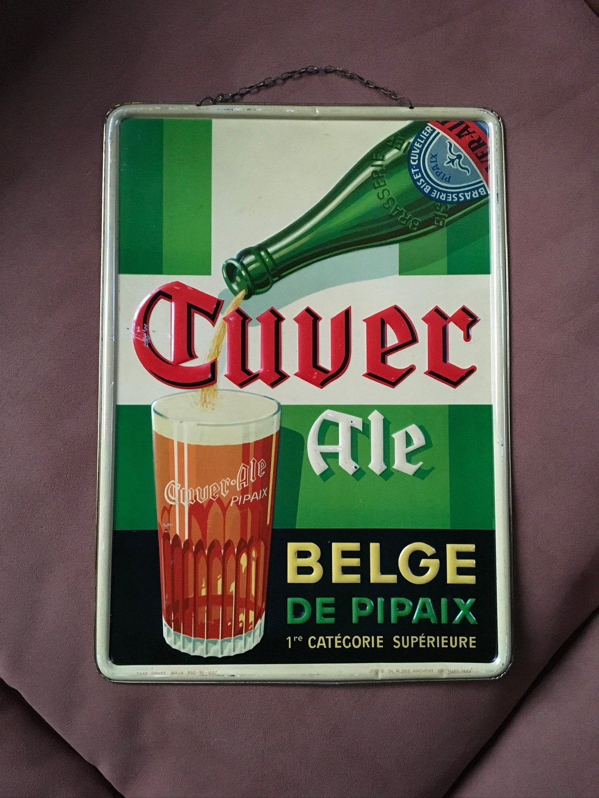 Blikken reclamebord Cuver Ale Belge bier, Verzamelen, Ophalen of Verzenden, Zo goed als nieuw, Reclamebord