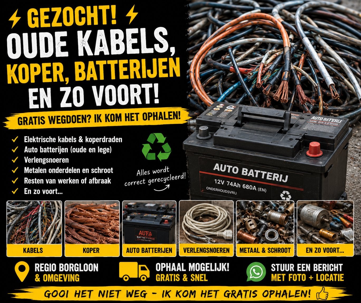GEZOCHT : OUDE KABELS, KOPER &    opkoper, Enlèvement, Utilisé