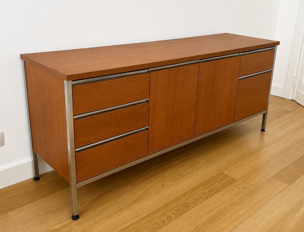 Vintage dressoir teakhout en alu, jaren 60/70, modernistisch, Antiek en Kunst, Antiek | Meubels | Tafels, Ophalen