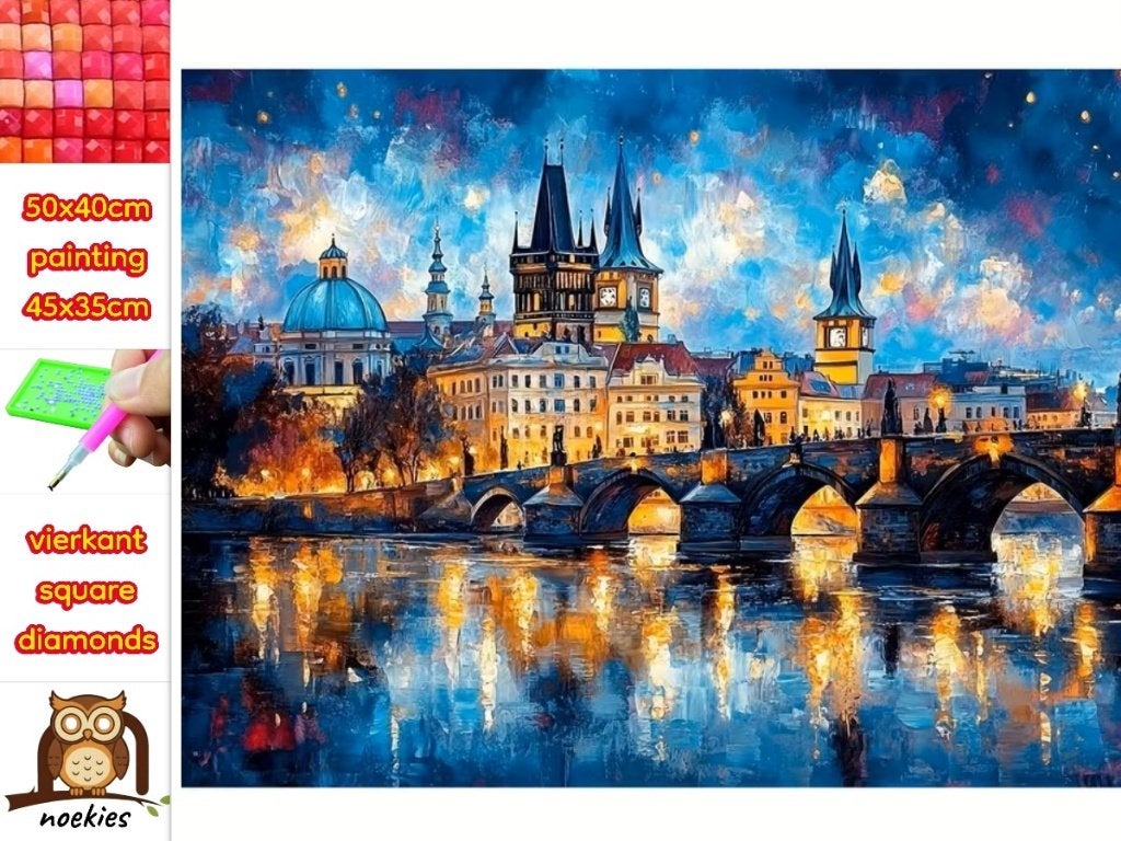 Peinture au diamant 50x40cm Pont Charles Prague carré n 5, Hobby & Loisirs créatifs, Bricolage, Neuf, Multicolore, Diamond painting