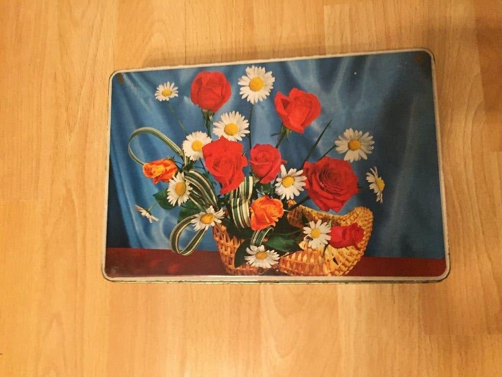 Vintage blikken doos bloemen motief, Ophalen of Verzenden, Zo goed als nieuw, Overige