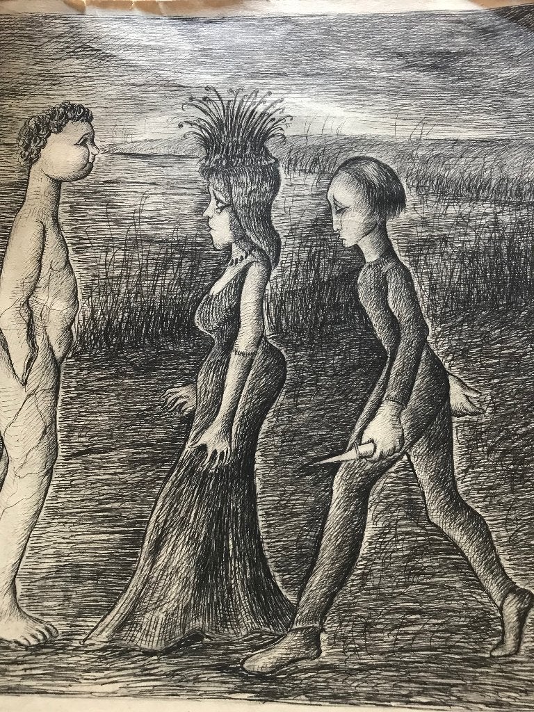 2 pentekeningen  Belgische kunstenaar Armand Simon, Antiek en Kunst, Kunst | Tekeningen en Fotografie, Ophalen of Verzenden, Gesigneerd