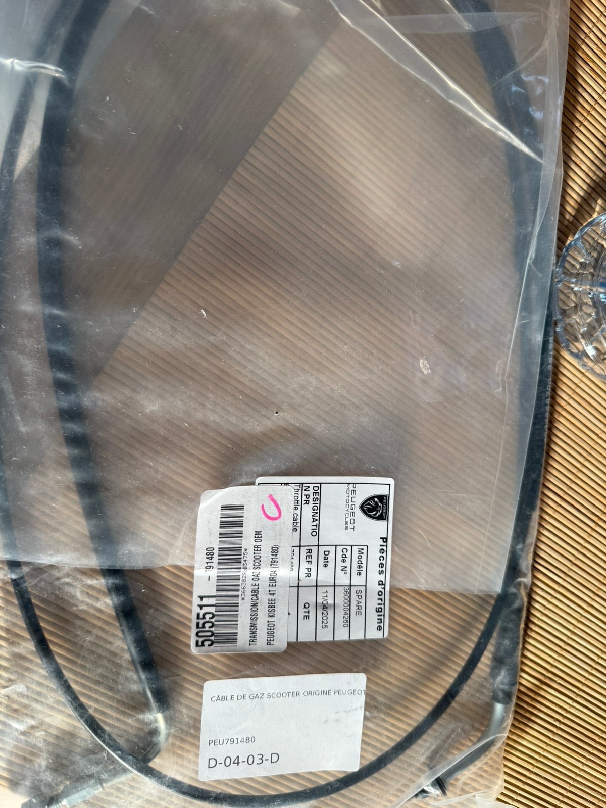 Cable de gaz/accelerateur scooter peugeot kisbee 4T orginal, Motos, Enlèvement ou Envoi
