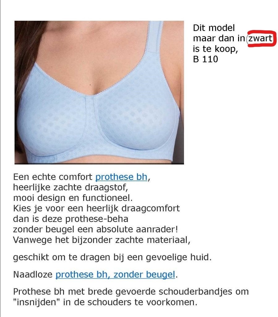 beha Anita Care  prothese bh nieuw, Enlèvement ou Envoi, Noir, Soutien-gorge