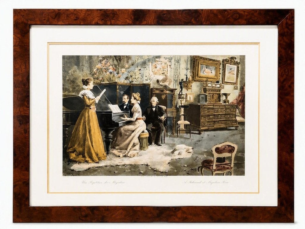 Grand cadre reproduction ancienne "scène bourgeoise"90x112cm, Avec verre, Cadre poster, 112 cm, 90 cm