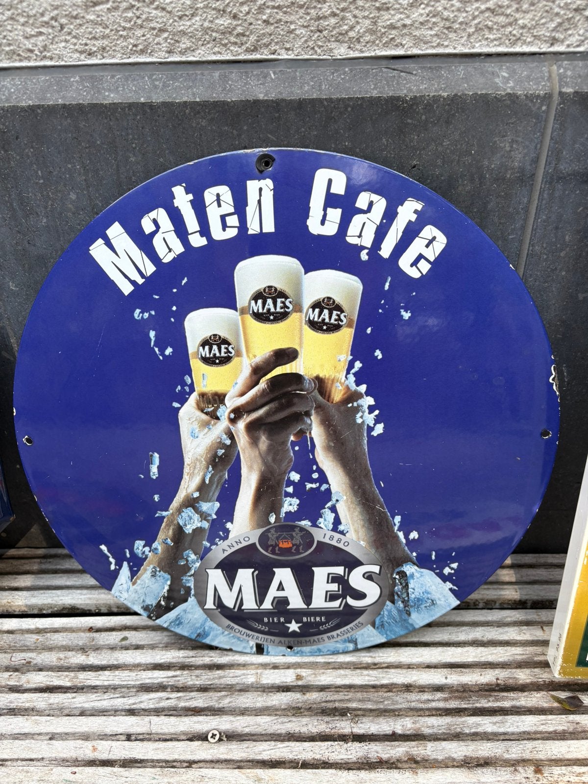 Panneau d'affichage en émail pour bière Maes 40 cm, Enlèvement, Comme neuf, Panneau publicitaire