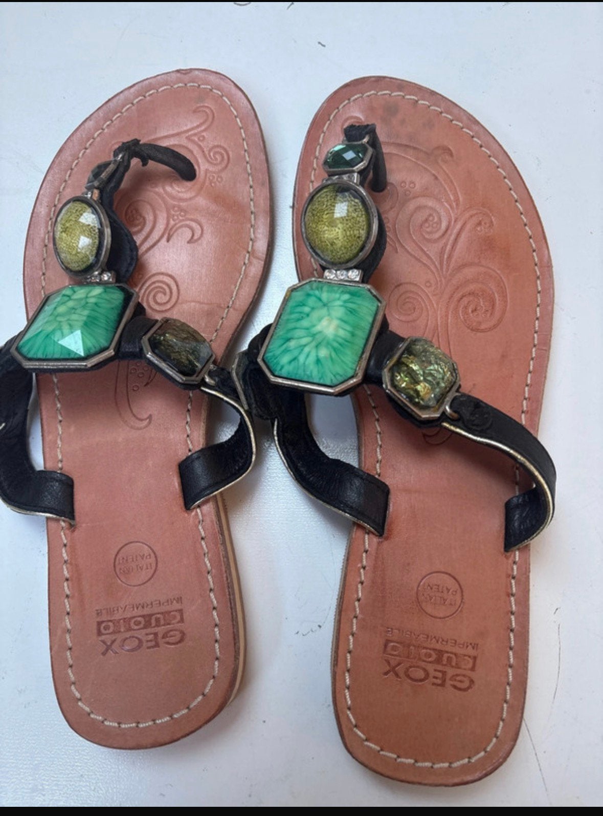 Sandales geox en cuir avec bijoux vert, Enlèvement ou Envoi, Comme neuf, Vert