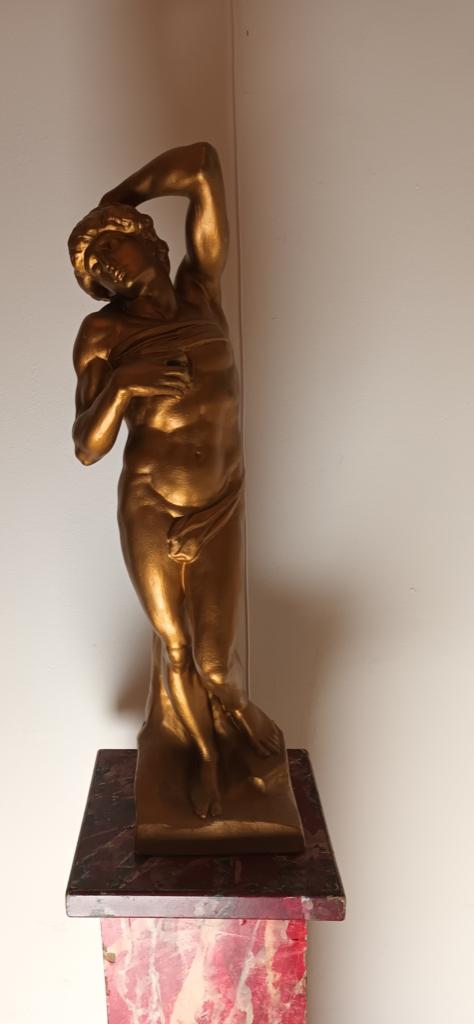 Beeld Michelangelo - De Stervende Slaaf, Antiek en Kunst, Kunst | Beelden en Houtsnijwerken, Beeld, Gips, Man, 50 - 100 cm, Europa