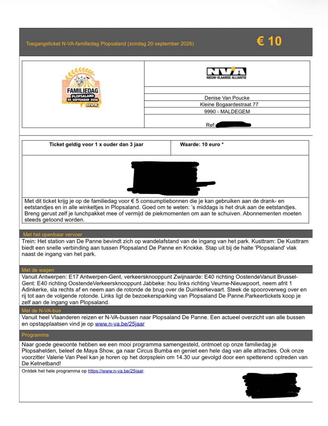 tickets plopsa 20 september, Eén persoon, Overige soorten, Pretpark