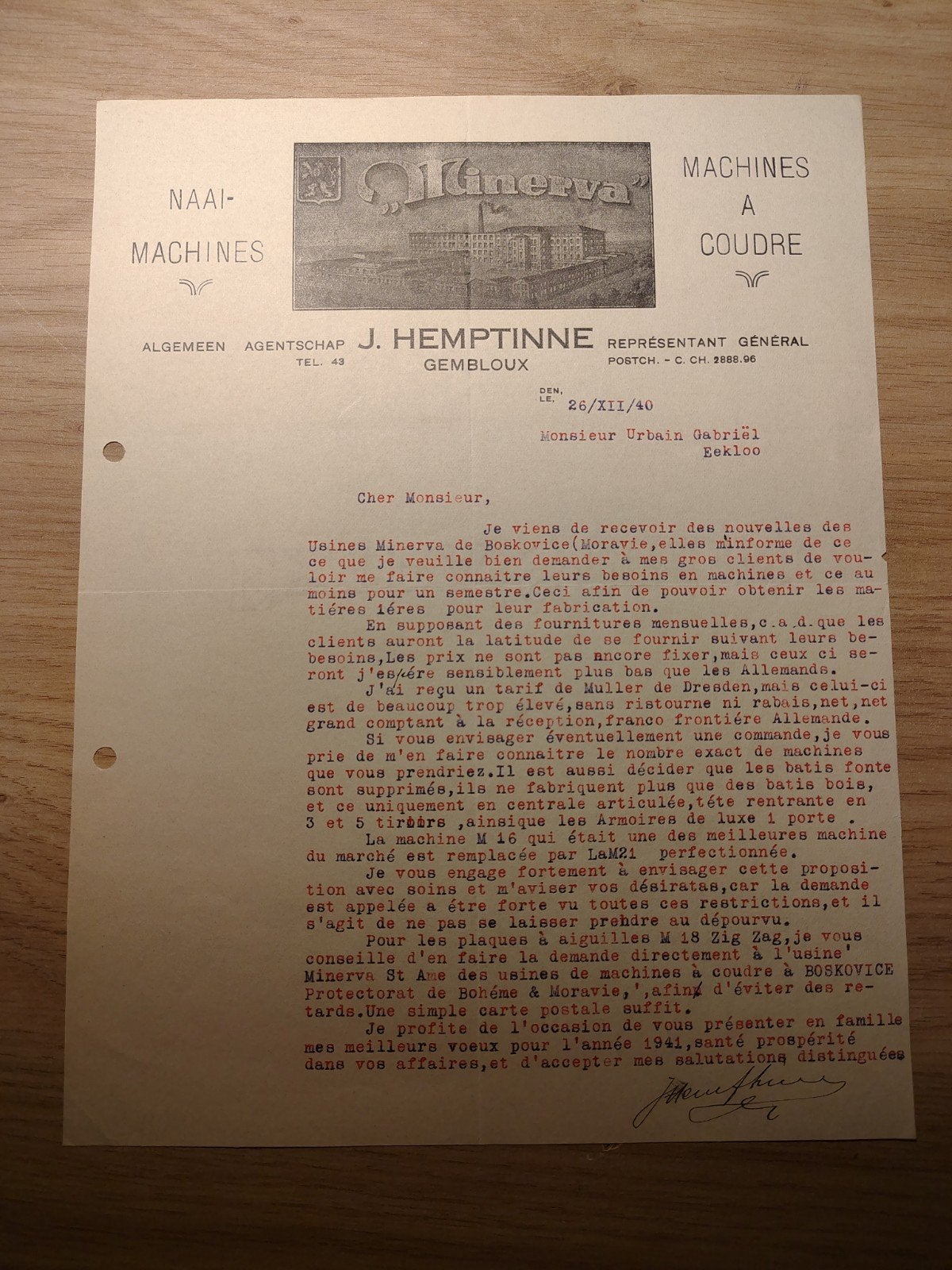 J. Hemptinne Gembloux 1940 Machines à coudre, Enlèvement ou Envoi