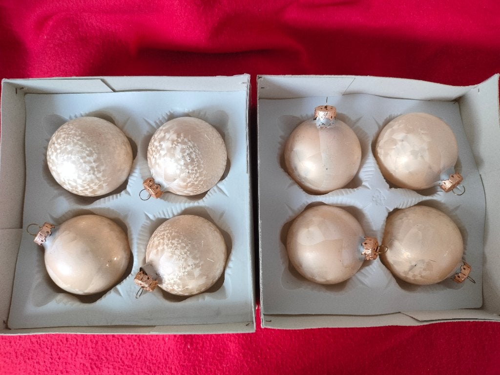 8 glazen kerstballen beige champagne kerstboom kerstmis, Ophalen of Verzenden, Zo goed als nieuw