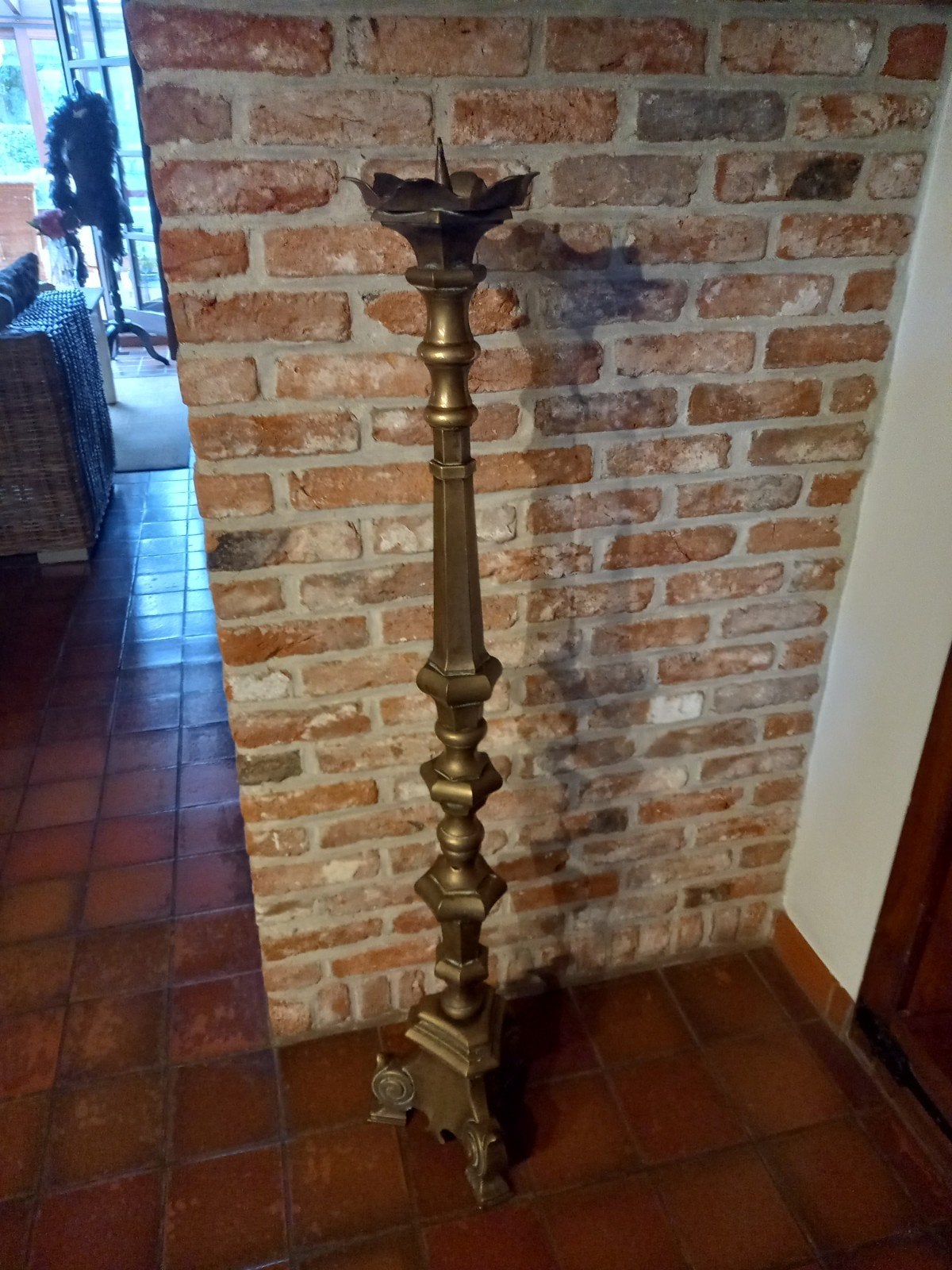 Hoge messing kandelaar, Antiek en Kunst, Ophalen