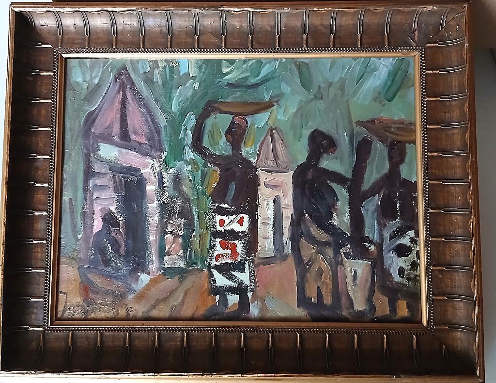 Jespers "" African scene "" olieverf op doek 35 x 45 cm, Verzenden