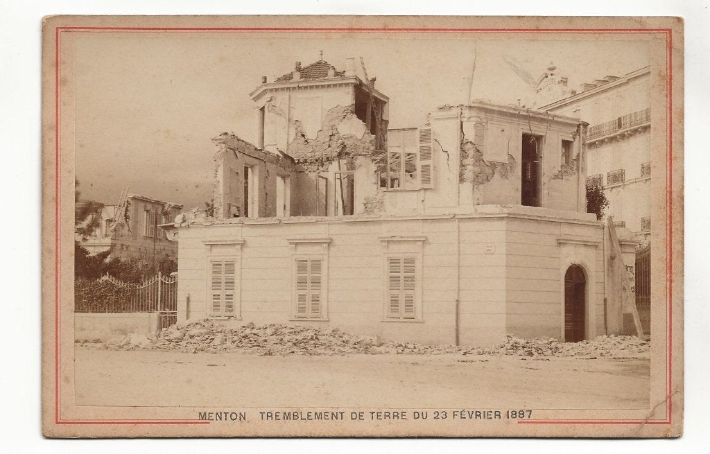 1887 echte foto menton tremblement aardbeving zeldzaam, Gebruikt, Foto, Voor 1940, Buitenland