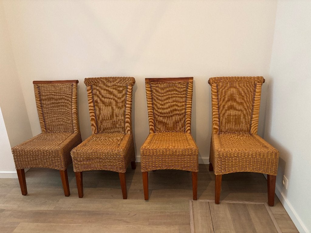 4 rieten stoelen, Ophalen, Gebruikt, Bruin, Hout