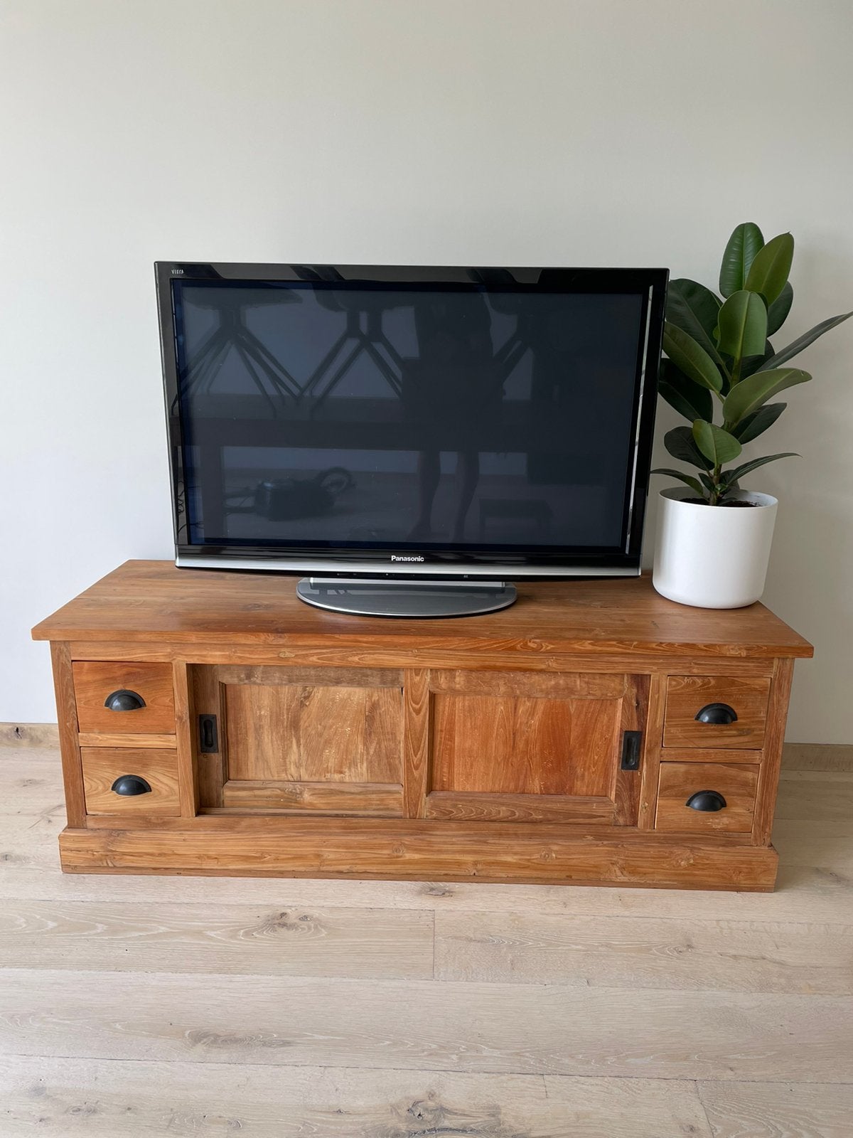 TV kast teak 152x54x55, Huis en Inrichting, Kasten |Televisiemeubels, Ophalen, Gebruikt, 150 tot 200 cm, Teakhout