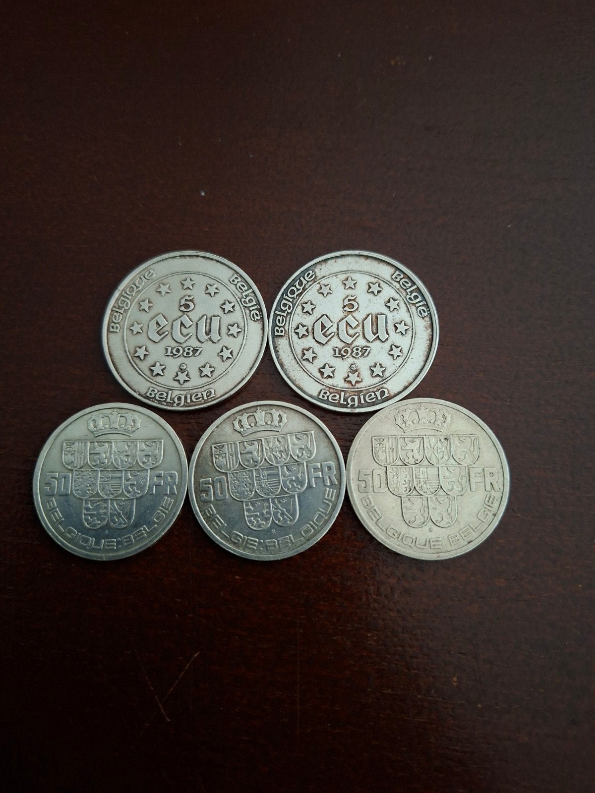 2 x 5 écus 1987 et 3 x 50 pour Leopold 3, Enlèvement, Argent, Argent