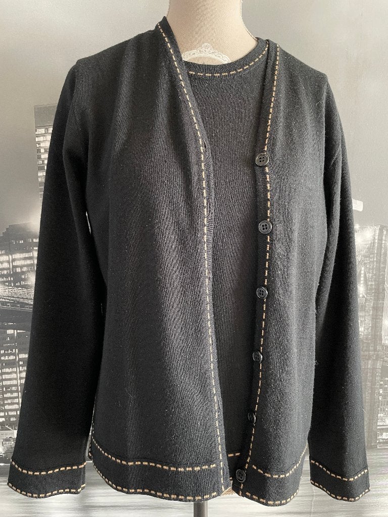 twinset cardigan trui vest met top - San Martino - 42, Porté, Noir, Envoi, Taille 42/44 (L)