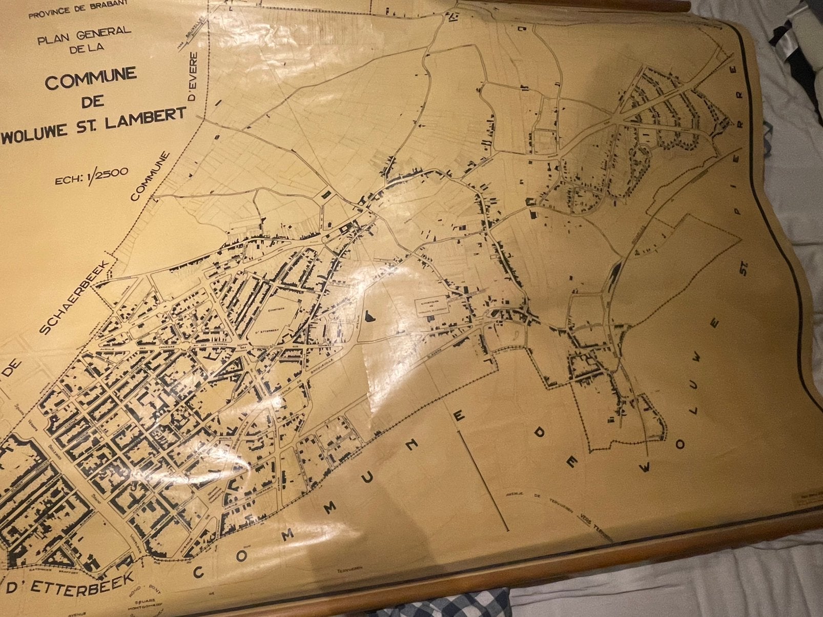 Rare plan général mural entoilé Woluwe-St Lambert 175x133 cm, Enlèvement