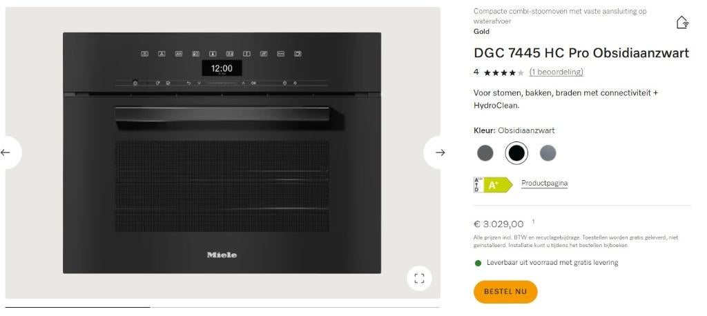 MIELE VITROLINE - Zwart, Electroménager, Fours, Neuf, Encastré, 45 à 60 cm, Air chaud, Vapeur, Enlèvement