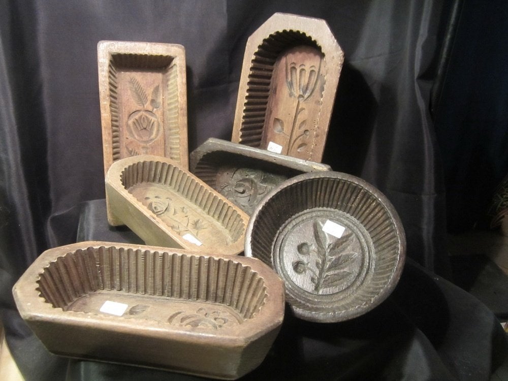 6 antieke houten botervormen, mallen, Frans, 19e eeuw, Antiek en Kunst, Verzenden