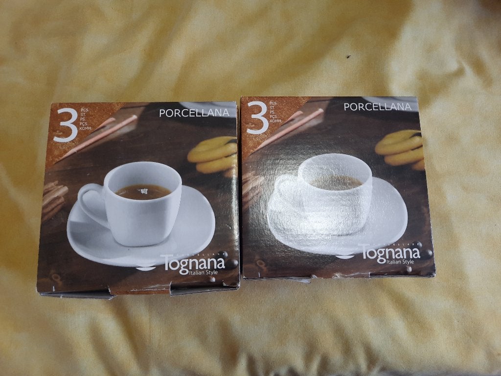 set van 3 porseleinen koffietassen en onderbordjes Tognana, Huis en Inrichting, Ophalen of Verzenden, Nieuw